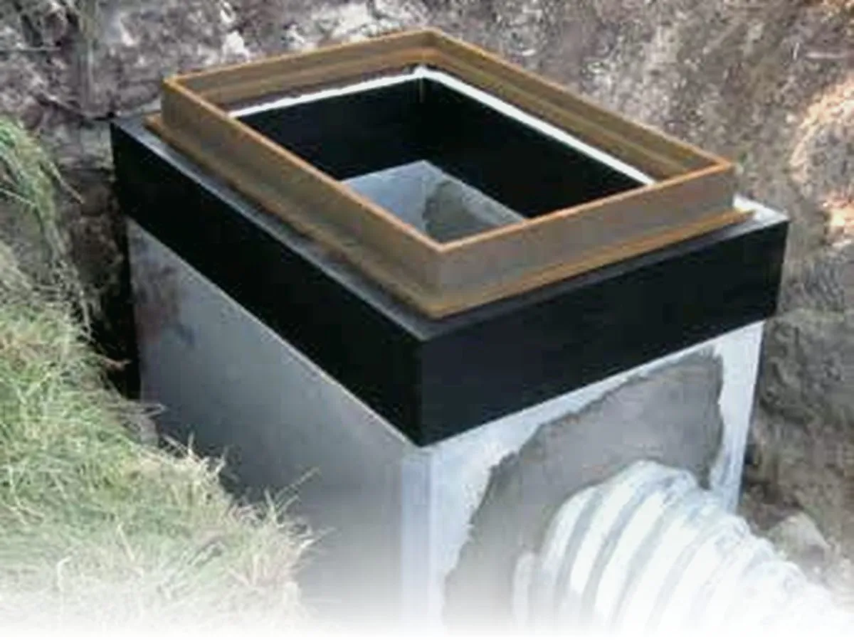 Cretex chimney seal installed on a precast concrete manhole frame during a sanitary sewer rehabilitation project